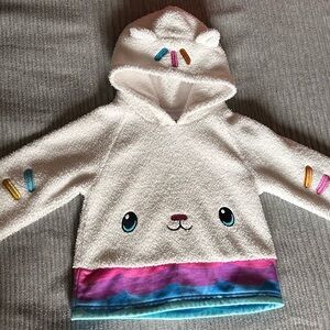 Dreamworks White Hooded Bear Pullover with Pink and Blue Rainbow Hem